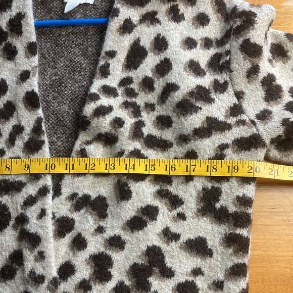 H&M animal print jacquard wool blend long open brown cardigan Sz S - Picture 8 of 9